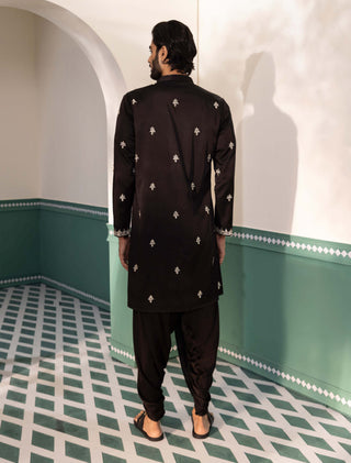 Shreyansh Designs-Black Shehanshah Kurta And Pants-INDIASPOPUP.COM