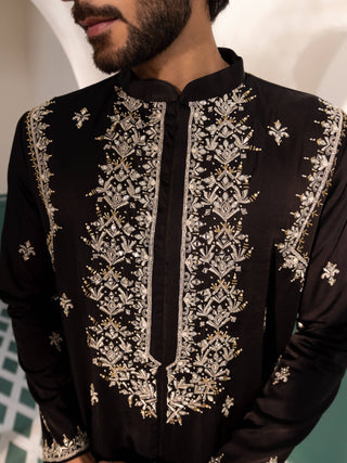 Shreyansh Designs-Black Shehanshah Kurta And Pants-INDIASPOPUP.COM
