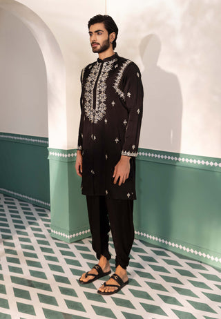Shreyansh Designs-Black Shehanshah Kurta And Pants-INDIASPOPUP.COM