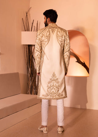 Shreyansh Designs-Off-White Shehjada Sherwani Set-INDIASPOPUP.COM