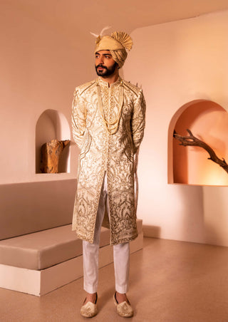 Shreyansh Designs-Off-White Shehjada Sherwani Set-INDIASPOPUP.COM