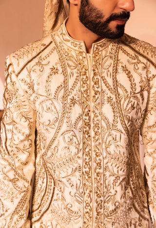 Shreyansh Designs-Off-White Shehjada Sherwani Set-INDIASPOPUP.COM