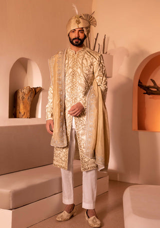 Shreyansh Designs-Off-White Shehjada Sherwani Set-INDIASPOPUP.COM