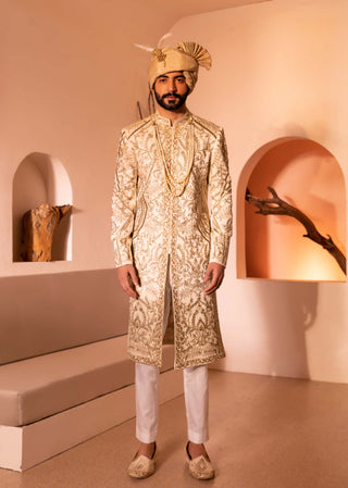 Shreyansh Designs-Off-White Shehjada Sherwani Set-INDIASPOPUP.COM