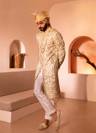 Shreyansh Designs-Off-White Shehjada Sherwani Set-INDIASPOPUP.COM