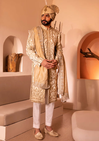 Shreyansh Designs-Off-White Shehjada Sherwani Set-INDIASPOPUP.COM