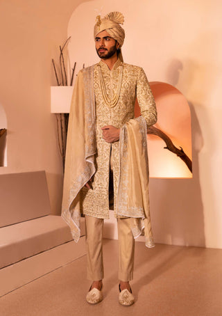 Shreyansh Designs-Golden Nawab Sherwani Set-INDIASPOPUP.COM