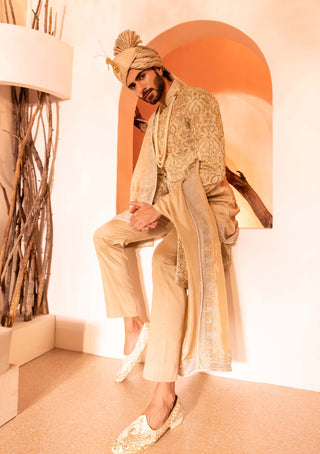 Shreyansh Designs-Golden Nawab Sherwani Set-INDIASPOPUP.COM