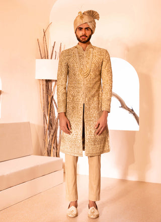 Shreyansh Designs-Golden Nawab Sherwani Set-INDIASPOPUP.COM