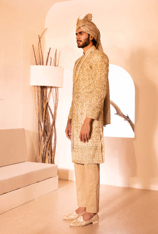Shreyansh Designs-Golden Nawab Sherwani Set-INDIASPOPUP.COM