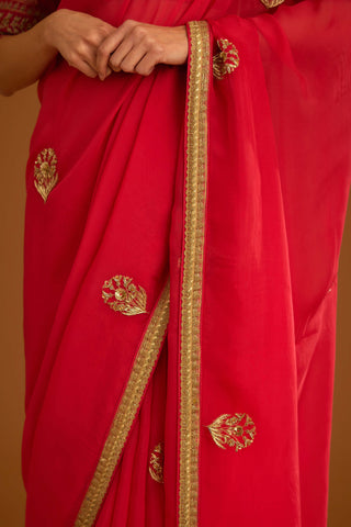 Shyam Narayan Prasad-Cranberry Pink Chiffon Sari And Blouse-INDIASPOPUP.COM