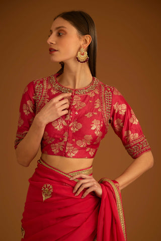 Shyam Narayan Prasad-Cranberry Pink Chiffon Sari And Blouse-INDIASPOPUP.COM