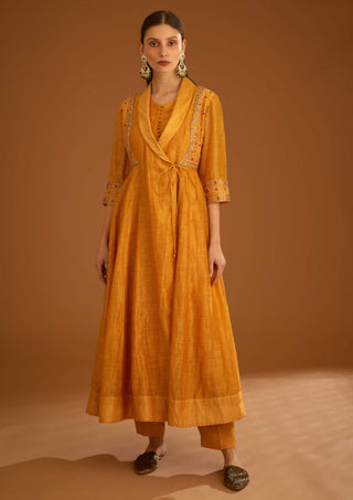 Shyam Narayan Prasad-Mango Yellow Chanderi Angrakha Set-INDIASPOPUP.COM