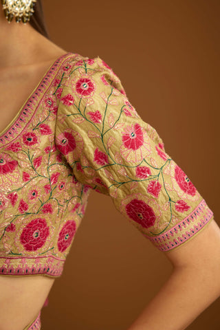 Shyam Narayan Prasad-Mustard Gold Chanderi Sari And Blouse-INDIASPOPUP.COM
