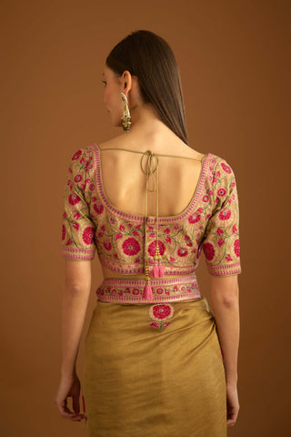 Shyam Narayan Prasad-Mustard Gold Chanderi Sari And Blouse-INDIASPOPUP.COM