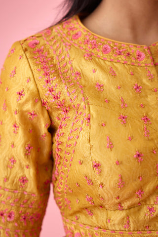 Shyam Narayan Prasad-Yellow Pink Ombre Sari And Blouse-INDIASPOPUP.COM