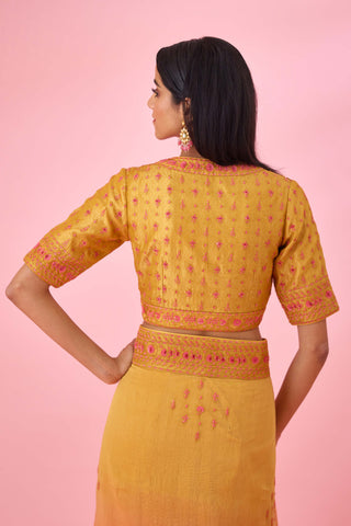 Shyam Narayan Prasad-Yellow Pink Ombre Sari And Blouse-INDIASPOPUP.COM