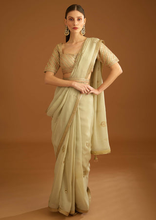 Shyam Narayan Prasad-Whisper Green Zardozi Sari And Blouse-INDIASPOPUP.COM
