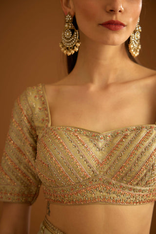 Shyam Narayan Prasad-Whisper Green Zardozi Sari And Blouse-INDIASPOPUP.COM