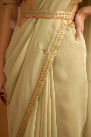 Shyam Narayan Prasad-Whisper Green Zardozi Sari And Blouse-INDIASPOPUP.COM