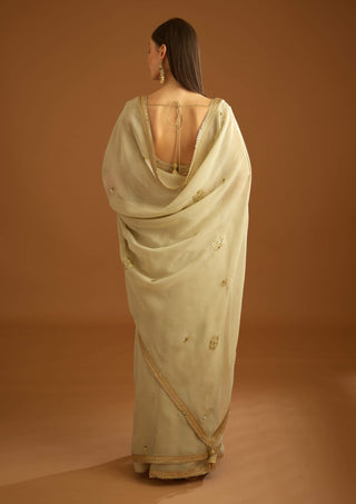 Shyam Narayan Prasad-Whisper Green Zardozi Sari And Blouse-INDIASPOPUP.COM