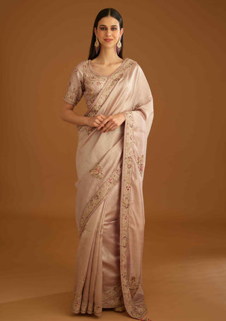 Shyam Narayan Prasad-Whisper Pink Zardozi Sari And Blouse-INDIASPOPUP.COM