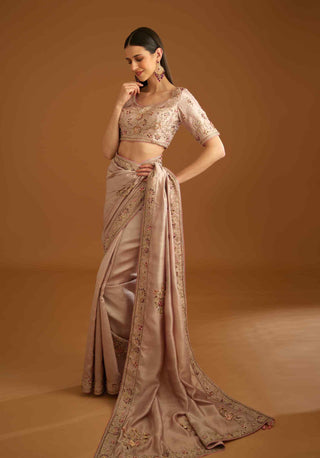 Shyam Narayan Prasad-Whisper Pink Zardozi Sari And Blouse-INDIASPOPUP.COM