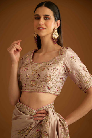 Shyam Narayan Prasad-Whisper Pink Zardozi Sari And Blouse-INDIASPOPUP.COM