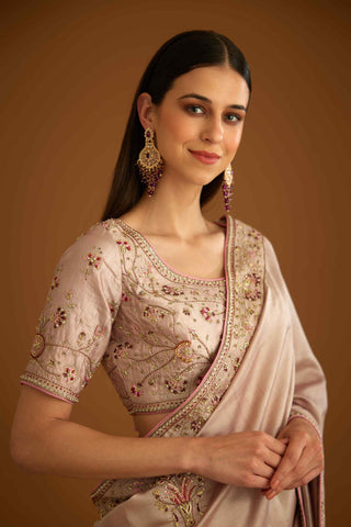 Shyam Narayan Prasad-Whisper Pink Zardozi Sari And Blouse-INDIASPOPUP.COM
