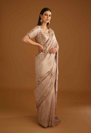 Shyam Narayan Prasad-Whisper Pink Zardozi Sari And Blouse-INDIASPOPUP.COM