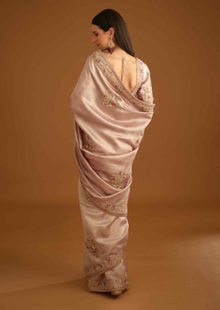 Shyam Narayan Prasad-Whisper Pink Zardozi Sari And Blouse-INDIASPOPUP.COM
