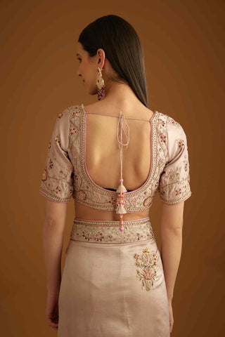 Shyam Narayan Prasad-Whisper Pink Zardozi Sari And Blouse-INDIASPOPUP.COM