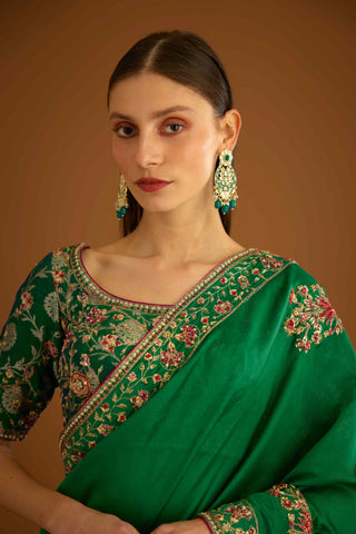 Shyam Narayan Prasad-Alpine Green Zardozi Sari And Blouse-INDIASPOPUP.COM