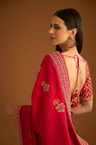 Shyam Narayan Prasad-Red Zardozi Embroidery Sari And Blouse-INDIASPOPUP.COM