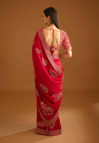 Shyam Narayan Prasad-Red Zardozi Embroidery Sari And Blouse-INDIASPOPUP.COM