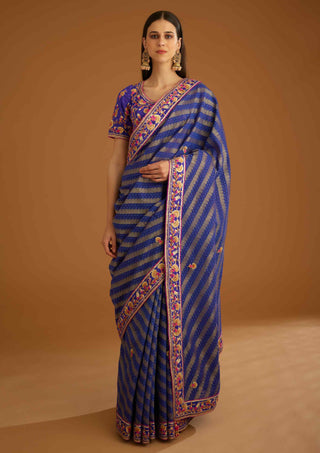Shyam Narayan Prasad-Blue Violet Gota Sari And Blouse-INDIASPOPUP.COM
