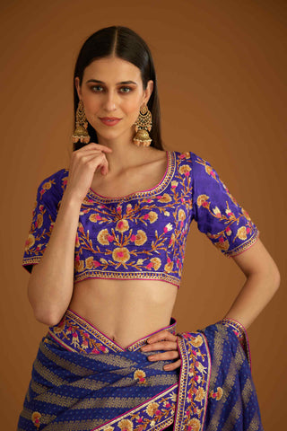 Shyam Narayan Prasad-Blue Violet Gota Sari And Blouse-INDIASPOPUP.COM