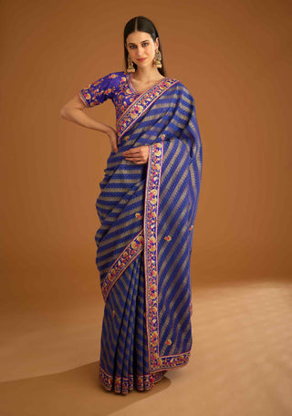 Shyam Narayan Prasad-Blue Violet Gota Sari And Blouse-INDIASPOPUP.COM