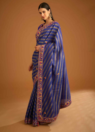 Shyam Narayan Prasad-Blue Violet Gota Sari And Blouse-INDIASPOPUP.COM