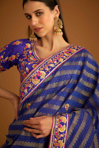 Shyam Narayan Prasad-Blue Violet Gota Sari And Blouse-INDIASPOPUP.COM