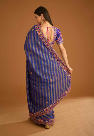 Shyam Narayan Prasad-Blue Violet Gota Sari And Blouse-INDIASPOPUP.COM