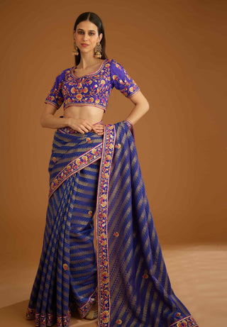 Shyam Narayan Prasad-Blue Violet Gota Sari And Blouse-INDIASPOPUP.COM
