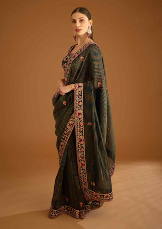 Shyam Narayan Prasad-Dark Navy Blue Gota Sari And Blouse-INDIASPOPUP.COM