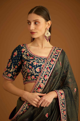 Shyam Narayan Prasad-Dark Navy Blue Gota Sari And Blouse-INDIASPOPUP.COM