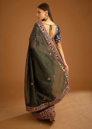Shyam Narayan Prasad-Dark Navy Blue Gota Sari And Blouse-INDIASPOPUP.COM