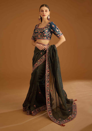 Shyam Narayan Prasad-Dark Navy Blue Gota Sari And Blouse-INDIASPOPUP.COM