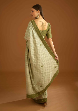 Shyam Narayan Prasad-Garden Green Sari And Blouse-INDIASPOPUP.COM