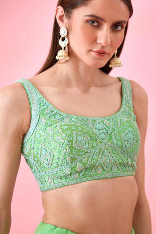 Shyam Narayan Prasad-Irish Green Threadwork Lehenga Set-INDIASPOPUP.COM