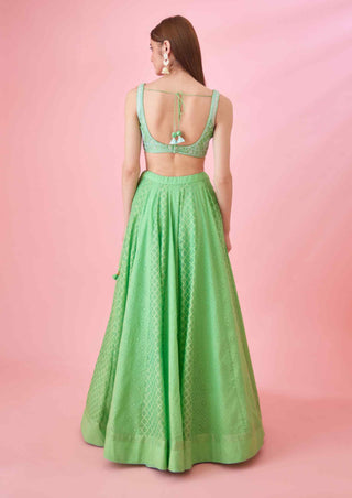 Shyam Narayan Prasad-Irish Green Threadwork Lehenga Set-INDIASPOPUP.COM