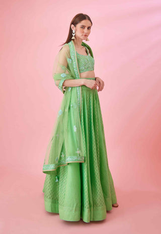 Shyam Narayan Prasad-Irish Green Threadwork Lehenga Set-INDIASPOPUP.COM